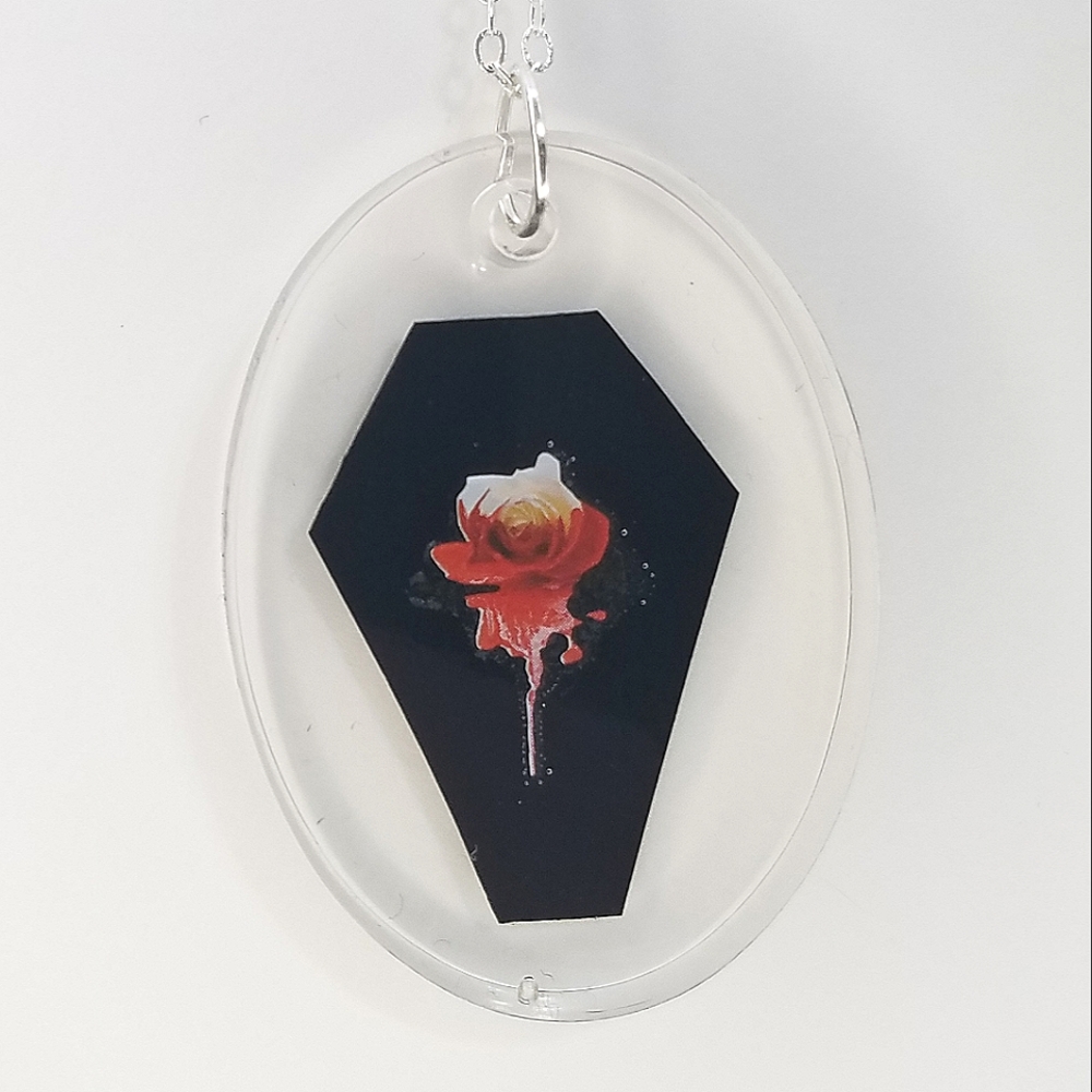 Bloody Rose on Coffin Necklace
